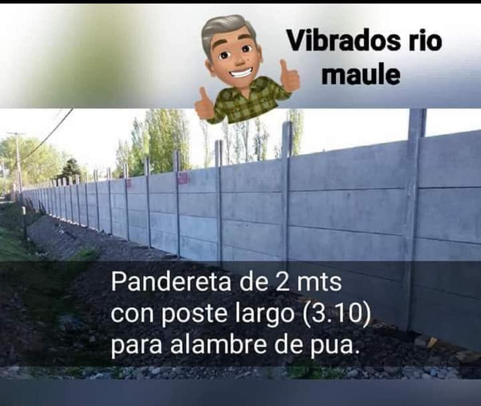 Pandereta de Hormigón Hebras de Fierro 2.00 con poste largo sin barda